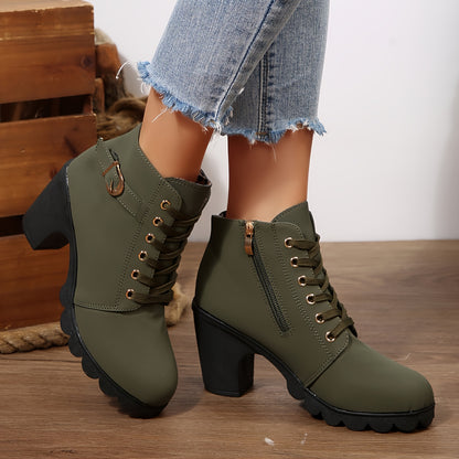 Women’s High Heel Ankle Boots – Block Heel Elegant Slip-On