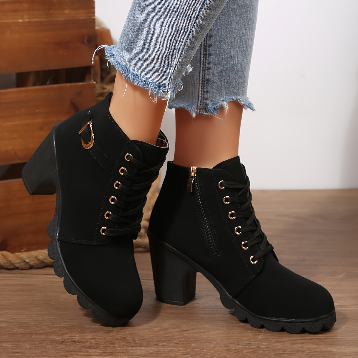 Women’s High Heel Ankle Boots – Block Heel Elegant Slip-On