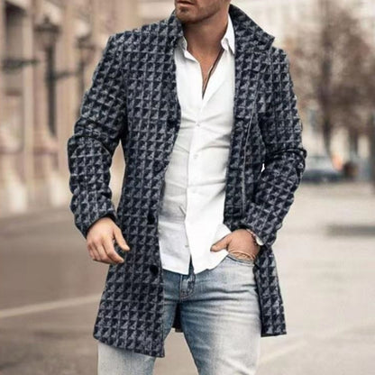 Gabardina de lana estampada para hombre – Manga larga, estilo europeo