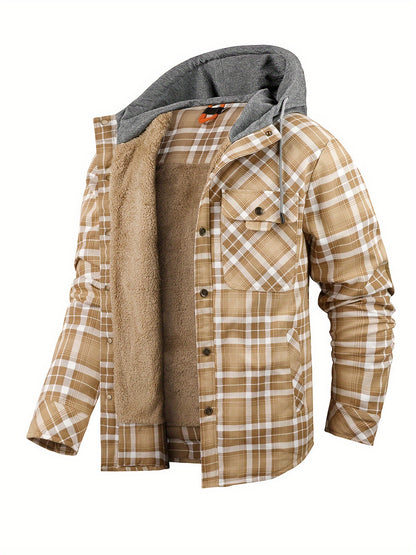 Veste à capuche en flanelle écossaise pour homme – Manteau en tartan à boutonnage asymétrique