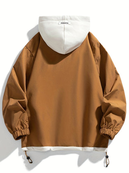 Chaqueta con cremallera y bloques de color para hombre Loom & Soul – Cortavientos ligero con capucha