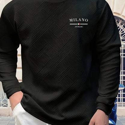 Sudadera jacquard de cuello redondo para hombre – Jersey casual de manga larga con estampado geométrico