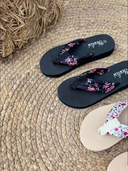 Chanclas de plataforma florales – Sandalias de verano cómodas de ajuste ancho