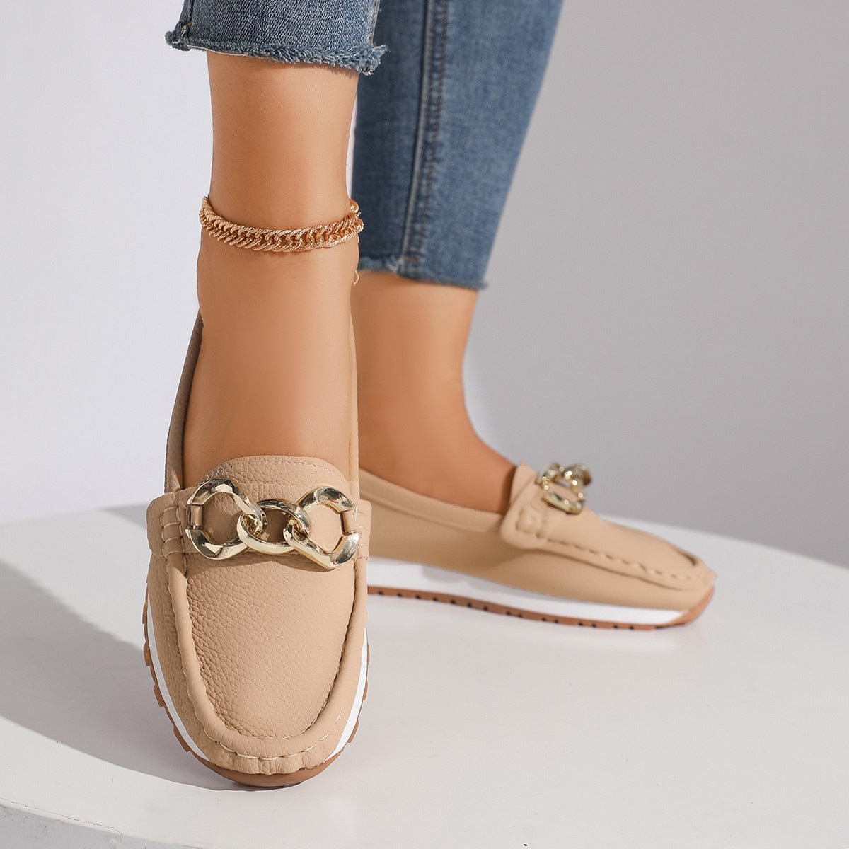 Women’s Chain Loafers – Suede Slip-On Comfort Flats