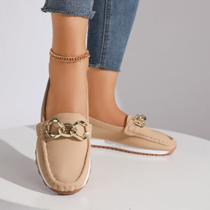 Women’s Chain Loafers – Suede Slip-On Comfort Flats