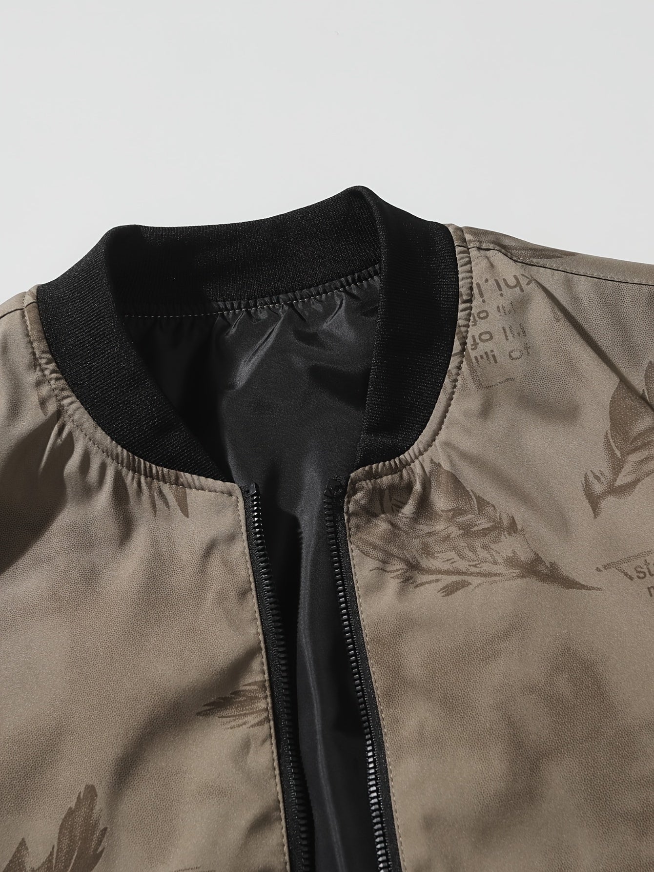 Men’s Feather Print Track Jacket – Zip-Up Baseball Collar Street Coat