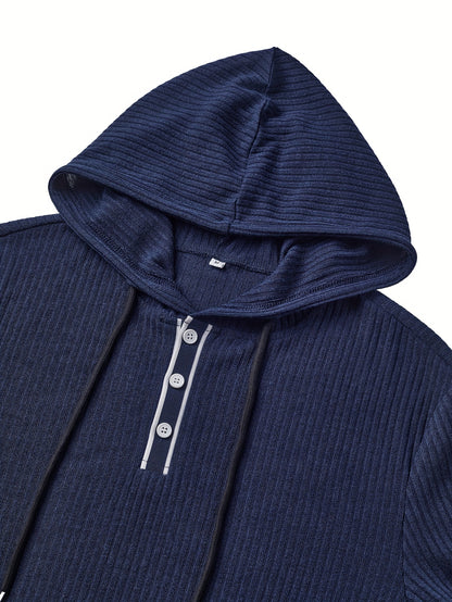 Henley con Capucha Color Block para Hombre – Sudadera Casual con Botones