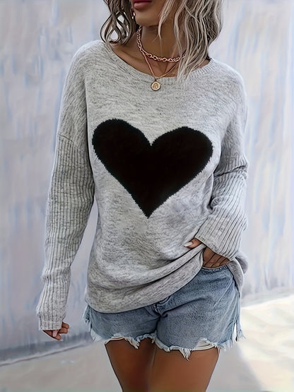 Top de corazón negro para mujer – Elegante blusa suave de cuello redondo para todas las estaciones