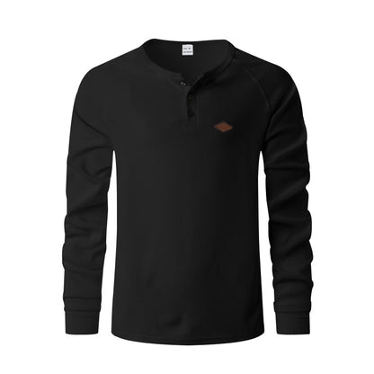 Men’s Waffle Henley Long Sleeve – Quick-Dry Raglan Loose Fit