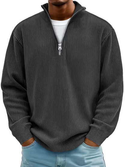 Men’s Corduroy Zip Stand Collar Sweatshirt – Casual Long Sleeve Top