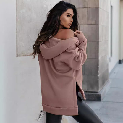 Sudadera suelta con cremallera y bolsillos para mujer – Estilo deportivo informal