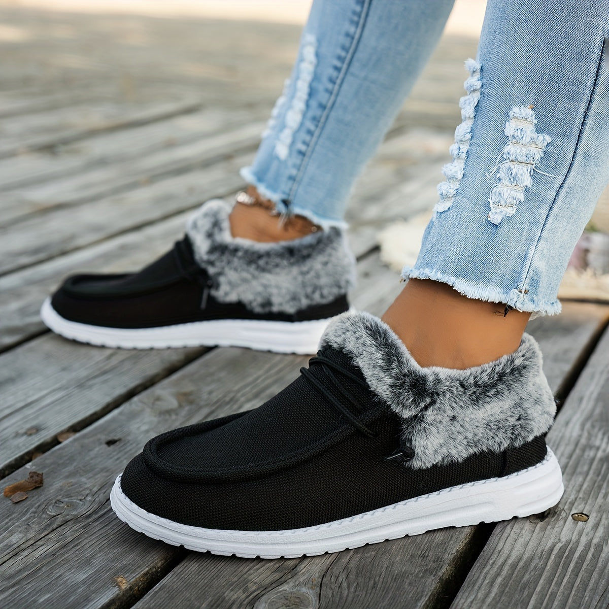 Mocassins à enfiler pour femmes – Chaussures d'hiver décontractées chaudes et antidérapantes avec semelle en EVA
