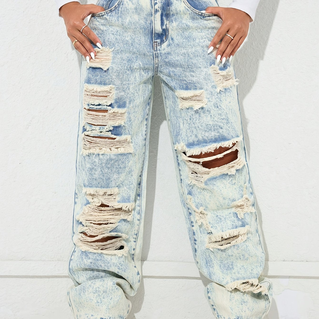 Vaqueros anchos vintage desgastados – Denim clásico lavado azul estilo urbano