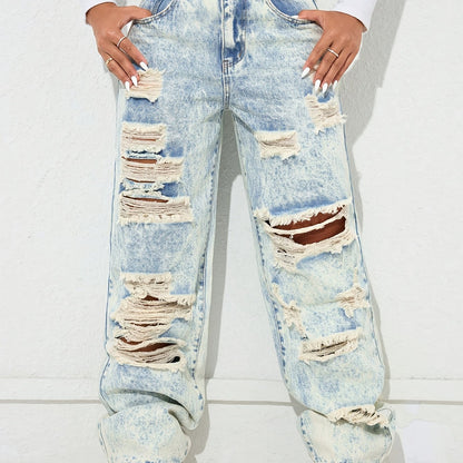 Vaqueros anchos vintage desgastados – Denim clásico lavado azul estilo urbano