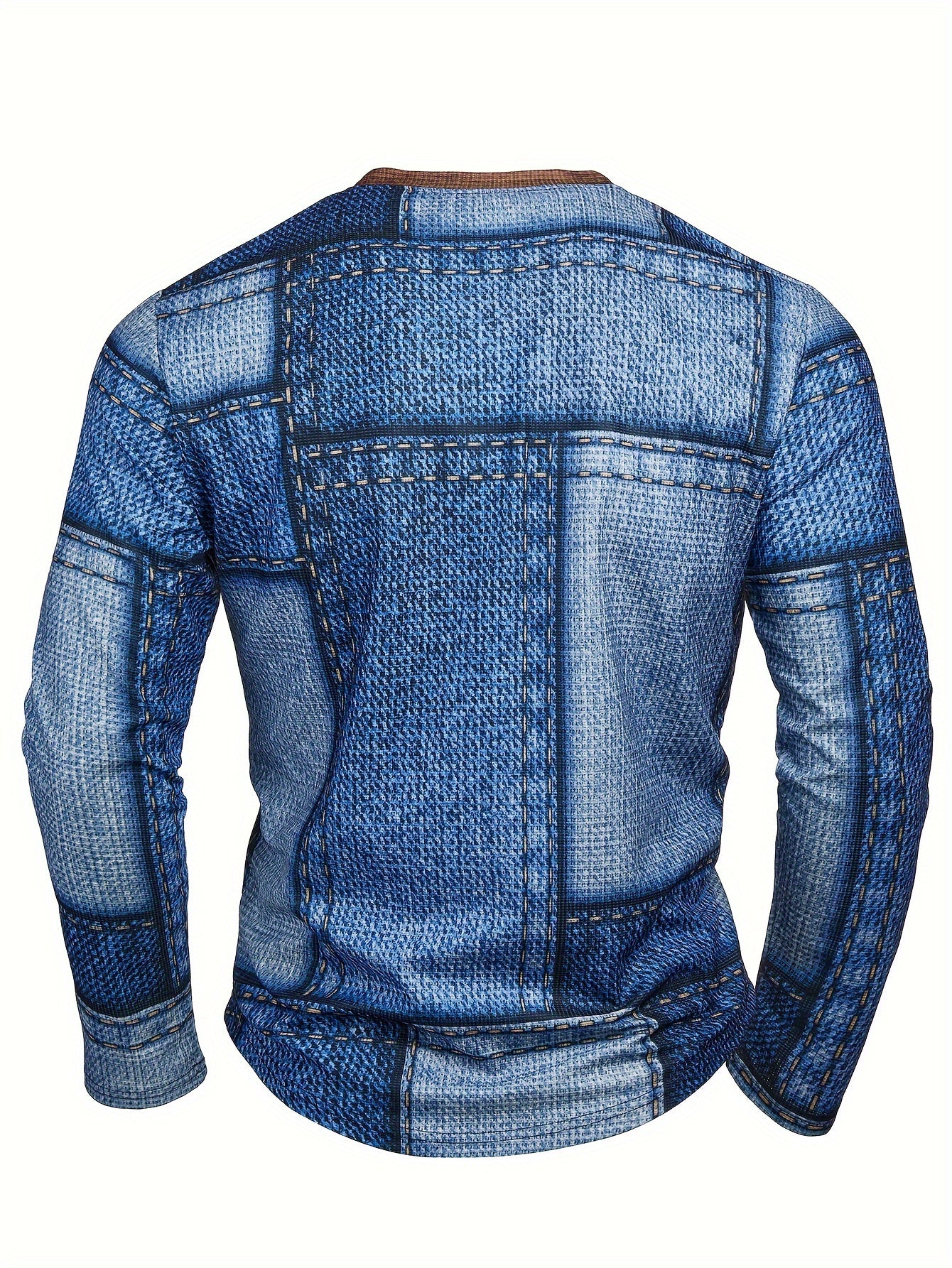 Camisa geométrica Henry para hombre – Camiseta de manga larga con cuello redondo informal