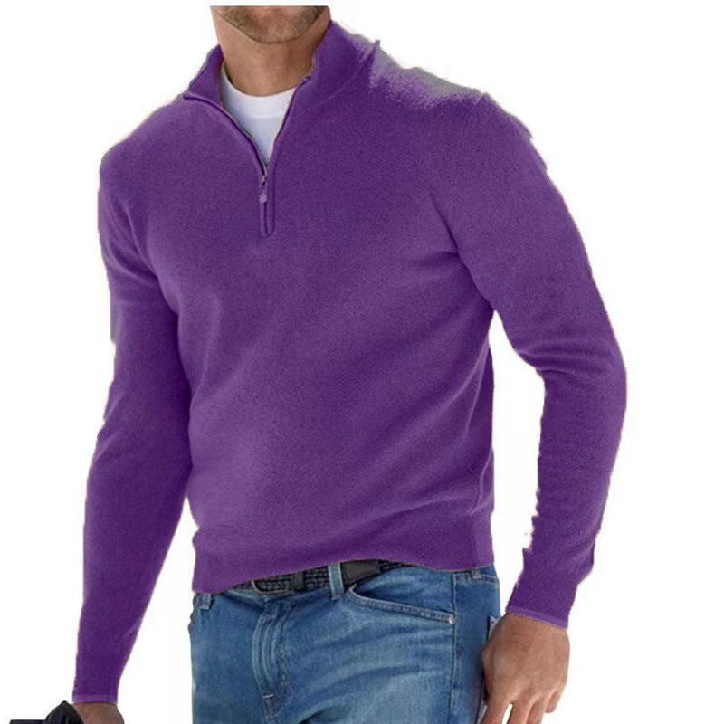 Suéter con cremallera y cuello en V para hombre – Jersey informal con tacto de cachemira para otoño