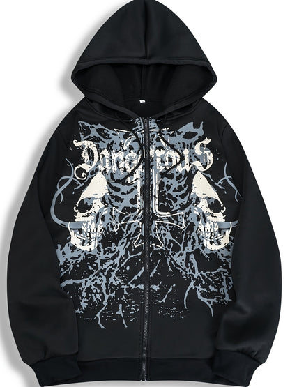 Chaqueta con capucha estampada de calaveras para hombre – Sudadera casual con cremallera para otoño/invierno