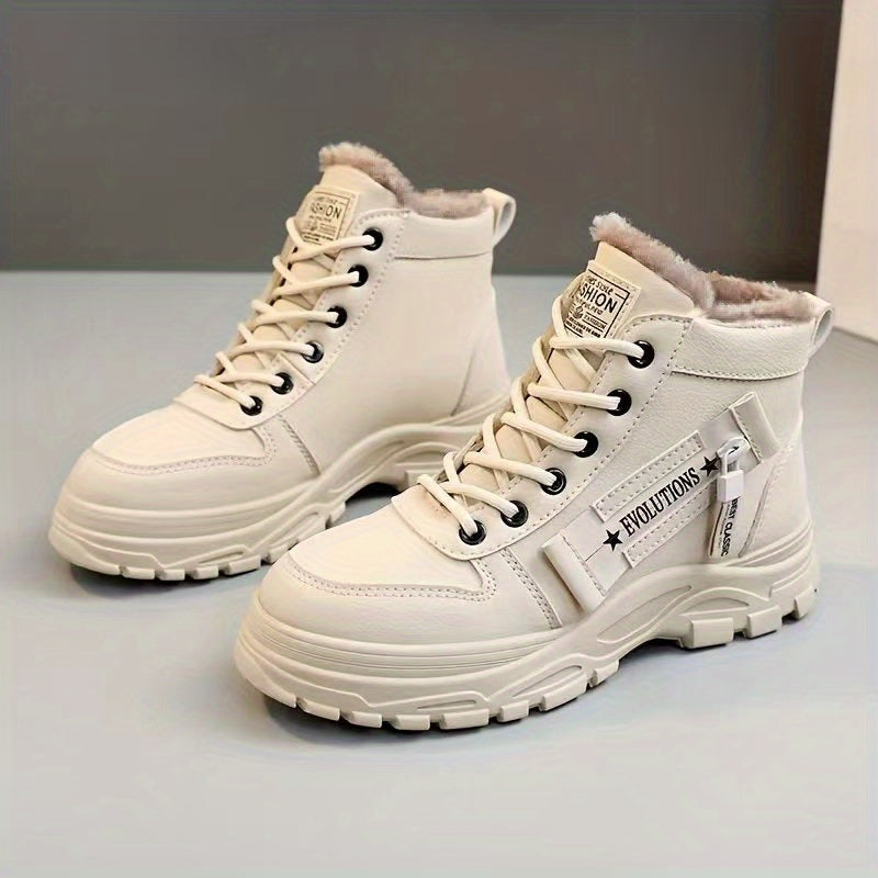 Botas de plataforma de invierno para mujer - Zapatos de invierno cálidos, casuales, con cordones y antideslizantes