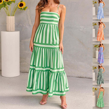Robe longue rayée Loom & Soul™ – Robe de plage décolletée dans le dos à col carré pour femme avec poches