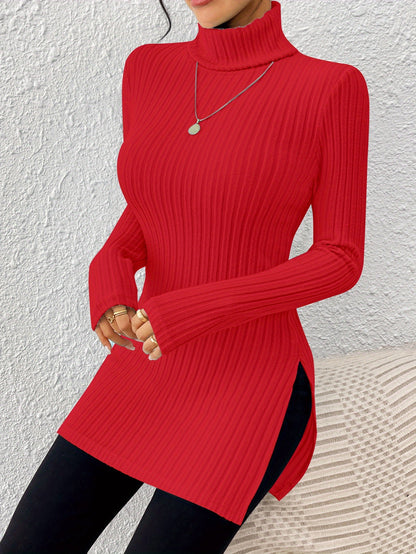 Top de cuello alto elegante para mujer – Tejido suave de manga larga y cuello alto