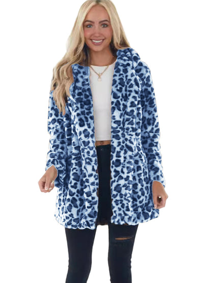 Chaqueta de felpa de leopardo para mujer – Abrigo de corte holgado