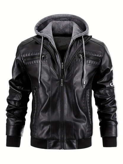 Chaqueta Bomber de Cuero Sintético para Hombre – Con Cremallera y Capucha Removible