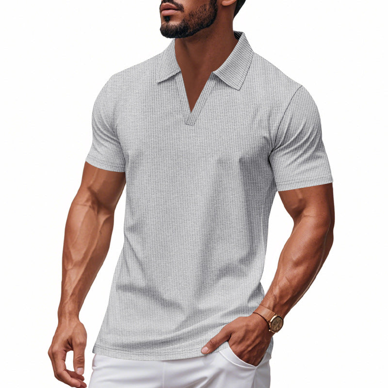 Polo de punto waffle para hombre – Casual de verano con cuello de pico y manga corta