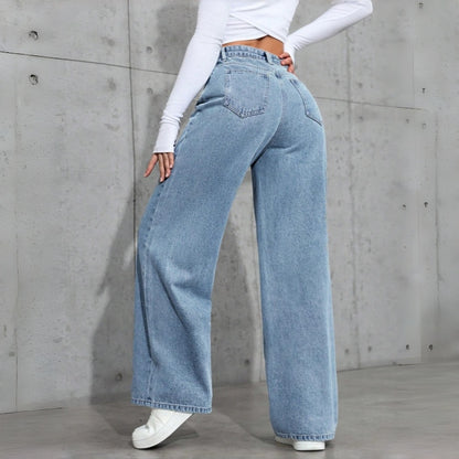 Women’s Rhinestone Wide-Leg Jeans – Loose Fit Statement Denim