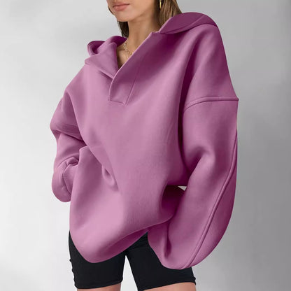 Sudadera con capucha de color liso para mujer – Sudadera holgada de manga larga