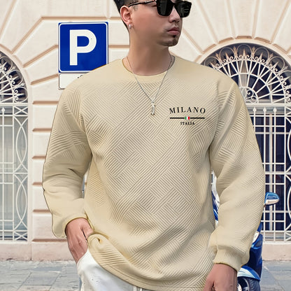 Sudadera jacquard de cuello redondo para hombre – Jersey casual de manga larga con estampado geométrico