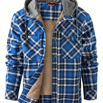 Veste à capuche en flanelle écossaise pour homme – Manteau en tartan à boutonnage asymétrique