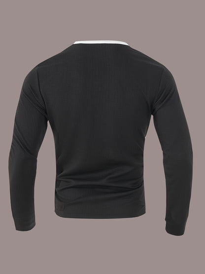 Chemise Henley gaufrée pour homme – Haut boutonnée toutes saisons blanc et noir