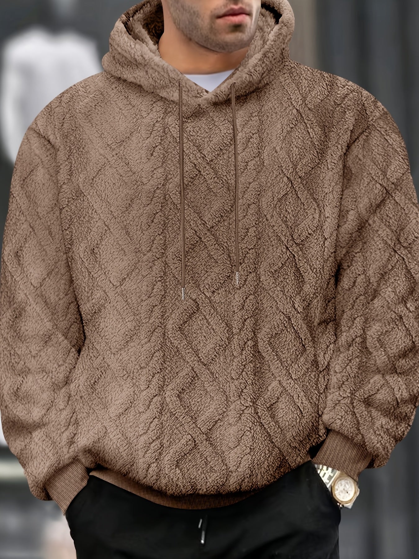 Sweat-shirt à capuche décontracté pour homme – Pull de couleur unie légèrement extensible