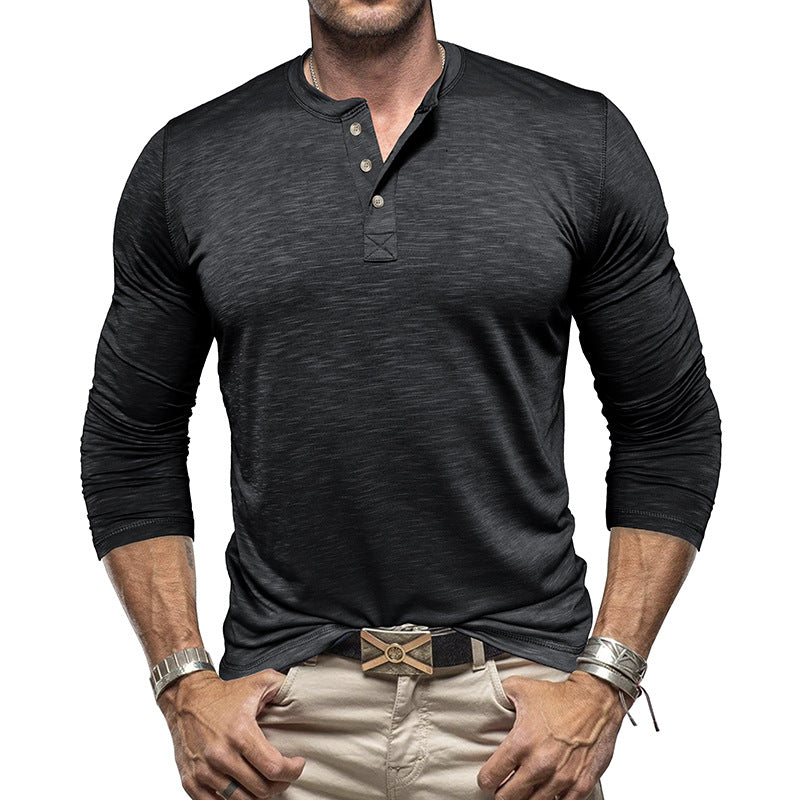 Men’s Long Sleeve Henley Shirt – Slub Cotton Casual Pullover