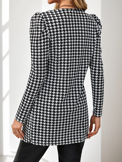 Cárdigan de pata de gallo para mujer – Chaqueta de punto elegante con mangas abullonadas