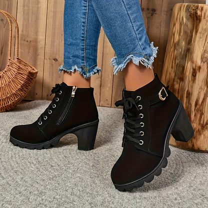 Women’s Thick Heel Ankle Boots – Zip Up Black Comfort Fit