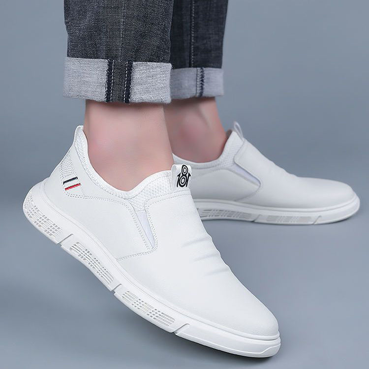 Zapatillas de caminar para hombre Loom & Soul en blanco y negro – Zapatos planos casuales de cuero de PU con acabado de gamuza, comodidad transpirable y diseño con cordones