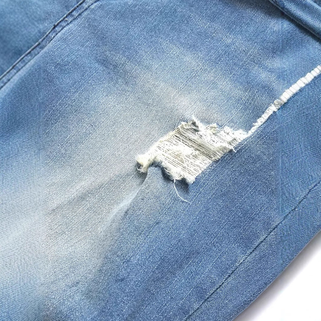 Pantalones vaqueros rectos rasgados para hombre – Pantalones vaqueros elásticos de estilo urbano
