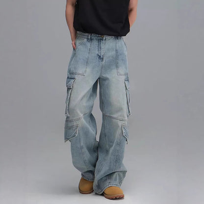 Men’s Workwear Denim Jeans – Wide-Leg Multi-Pocket Fit
