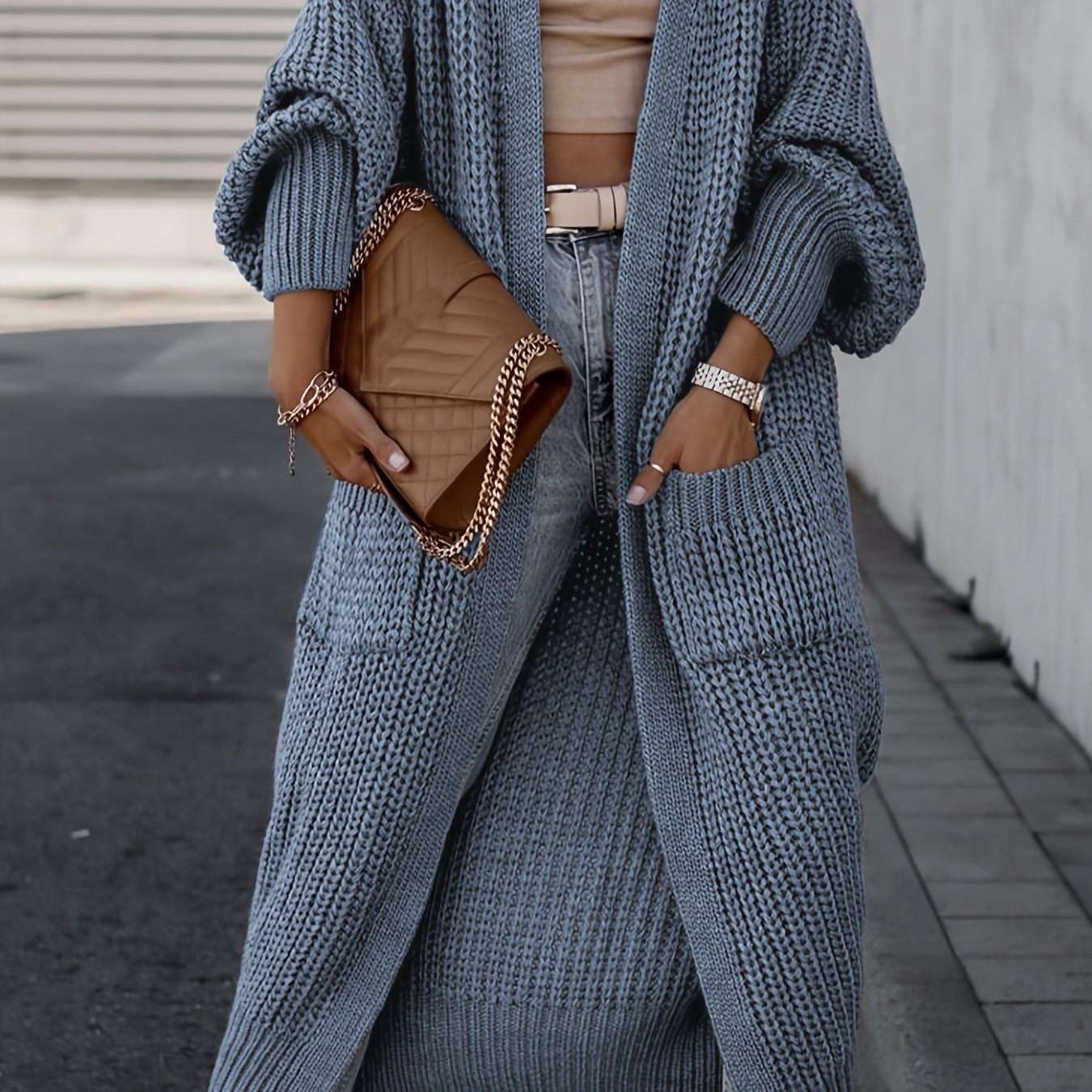 Elegante cárdigan acanalado con cuello en V profundo – Suéter de punto de otoño/invierno para mujer