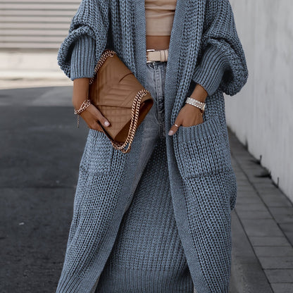 Elegante cárdigan acanalado con cuello en V profundo – Suéter de punto de otoño/invierno para mujer