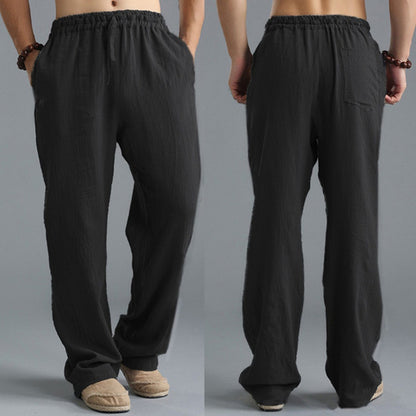 Pantalones de Lino Transpirables para Hombre – Pantalones Deportivos Casuales de Corte Holgado
