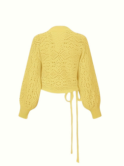 Elegante suéter de cuello en V con mangas farol – Suéter ligero para todas las estaciones