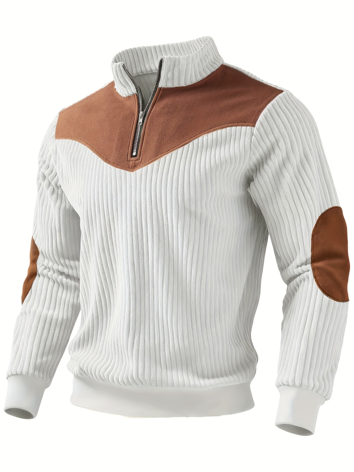 Jersey retro de cuello alto y media cremallera para hombre – Cálido y de canalé