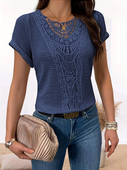 T-shirt ajouré Loom & Soul™ Summer – Haut à manches courtes style ethnique pour femme