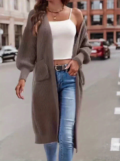 Elegante cárdigan acanalado con cuello en V profundo – Suéter de punto de otoño/invierno para mujer