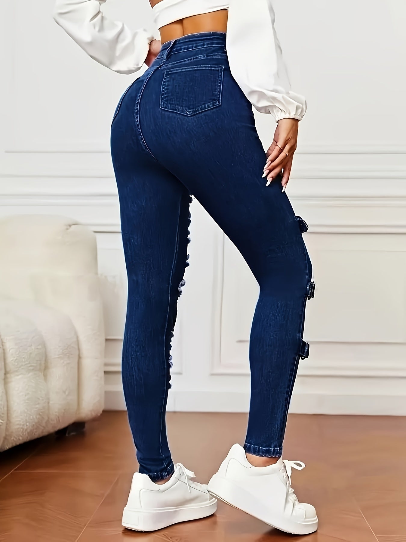Jean skinny déchiré – Denim bleu foncé très extensible