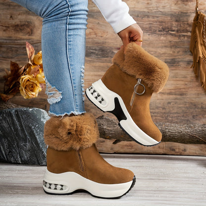 Women’s Platform Ankle Boots – Plush Lined Winter Zip Shoes
