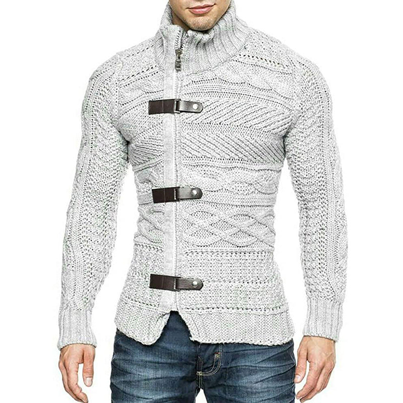 Cárdigan de cuello alto para hombre – Abrigo de punto ajustado para otoño e invierno