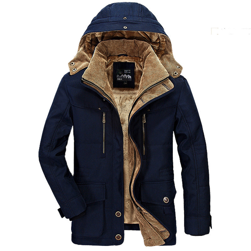 Abrigo de algodón con capucha para hombre – Cárdigan de invierno grueso con múltiples bolsillos